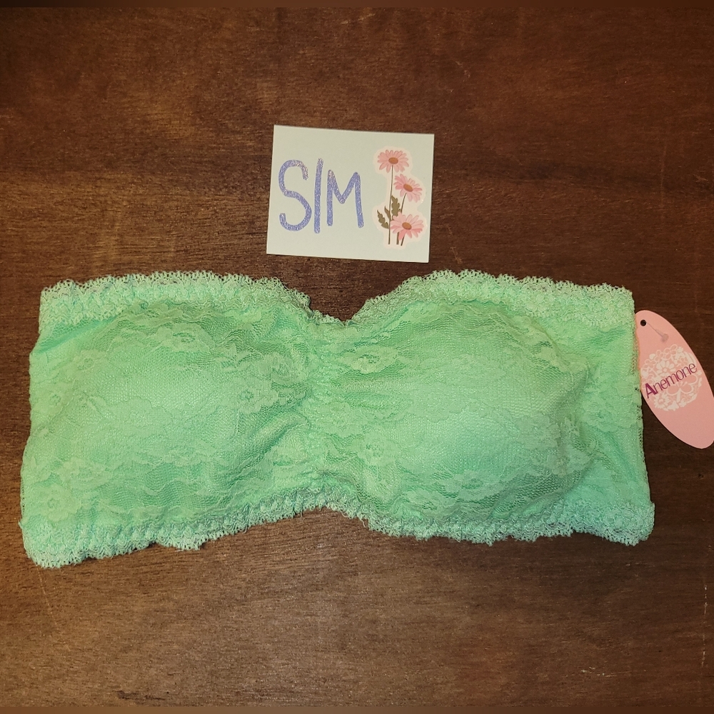 Ruched Green Lace Strapless Bralette